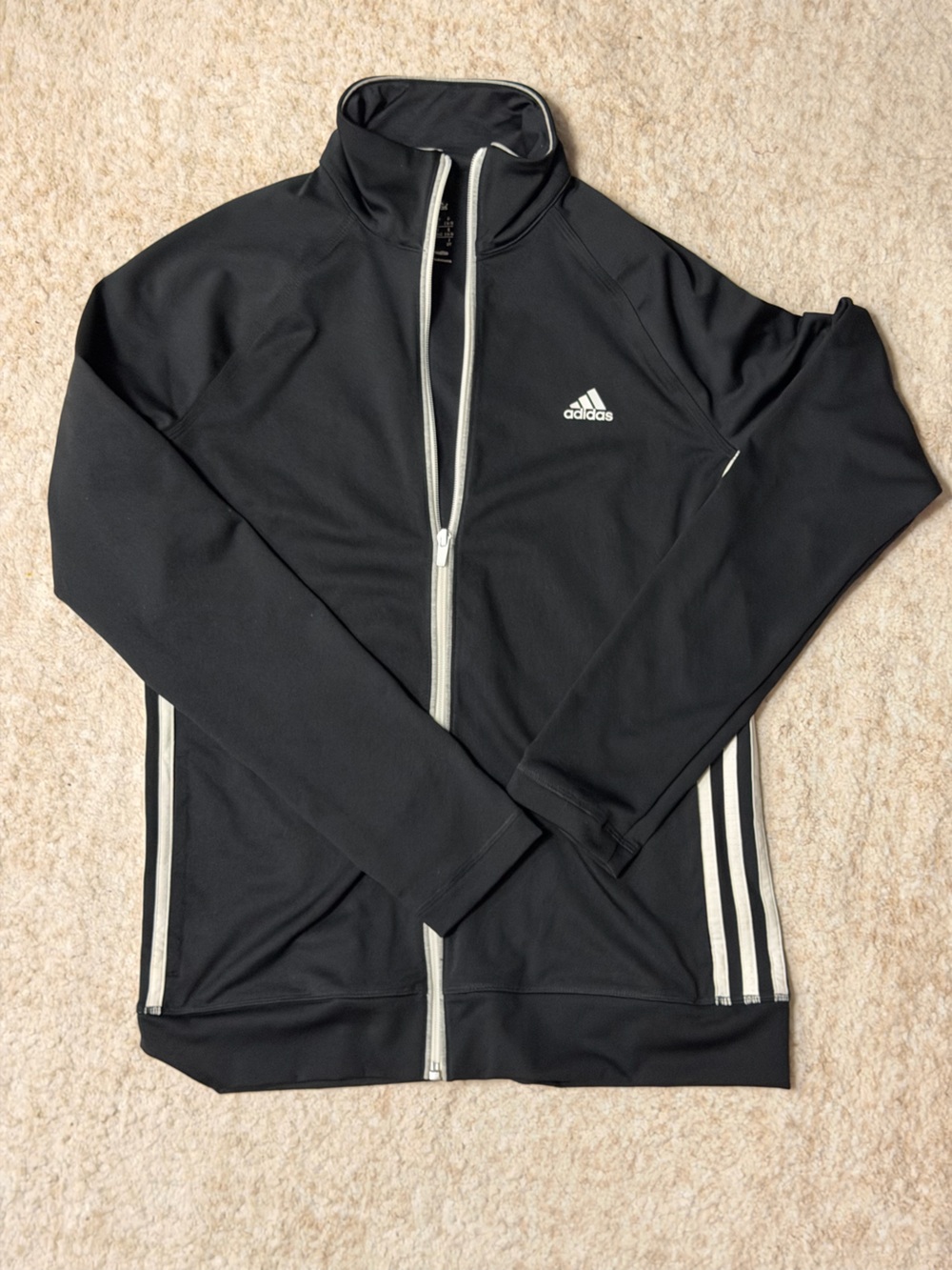 adidas Black Zip Up Jacket with White Stripe Accents (S)